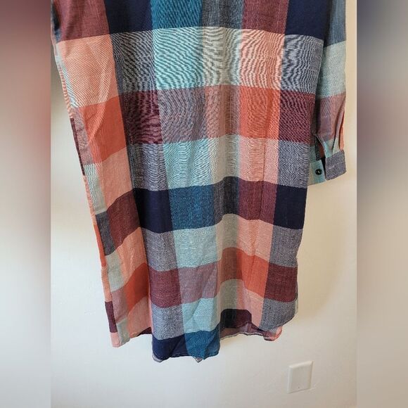 Plaid Shirtdress Red Blue Checkered Lightweight Boho Hippie Teacher Artsy Small - Picture 10 of 12